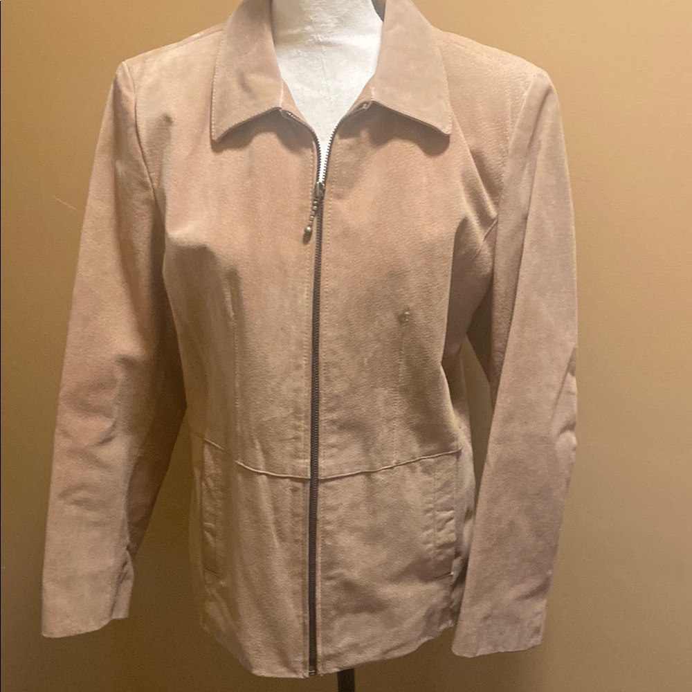 VTG REED women’s suede leather tan beige jacket full zip lined sz L